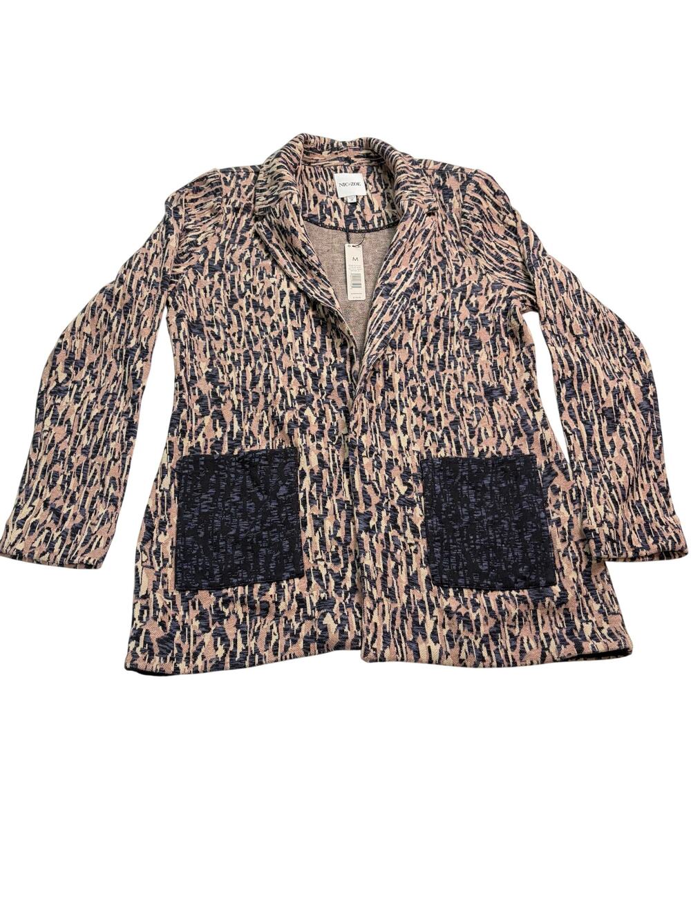 NWT Nic + Zoe brown black sweater blazer, black pockets Size M. academic, preppy